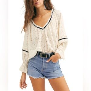 Free People Darcy Eyelet Blouse in ivory size medium